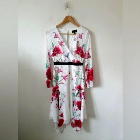 Lipsy | Dresses | Lipsy Womens White Floral Chiffon Midi Fit Flare Dress |  Poshmark